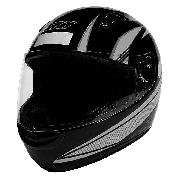 Capacete Sky Apolo Preto Brilho, Transf Cinza 56