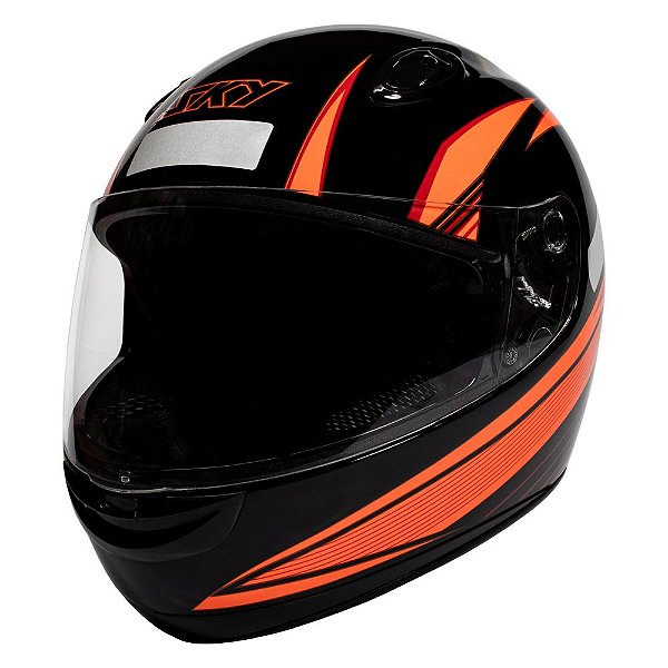 Capacete Sky Apolo Preto Brilho, Transf Laranja 62