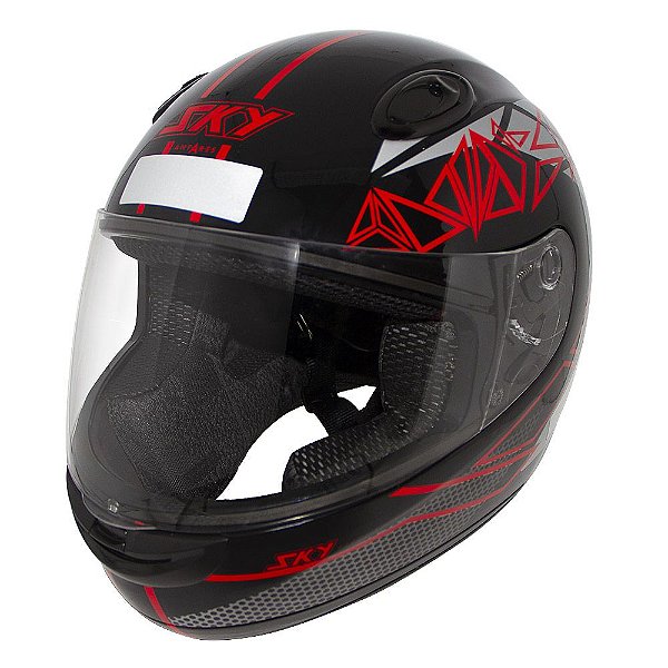 Capacete Sky Antares Preto Brilho, Transf Vermelho 62