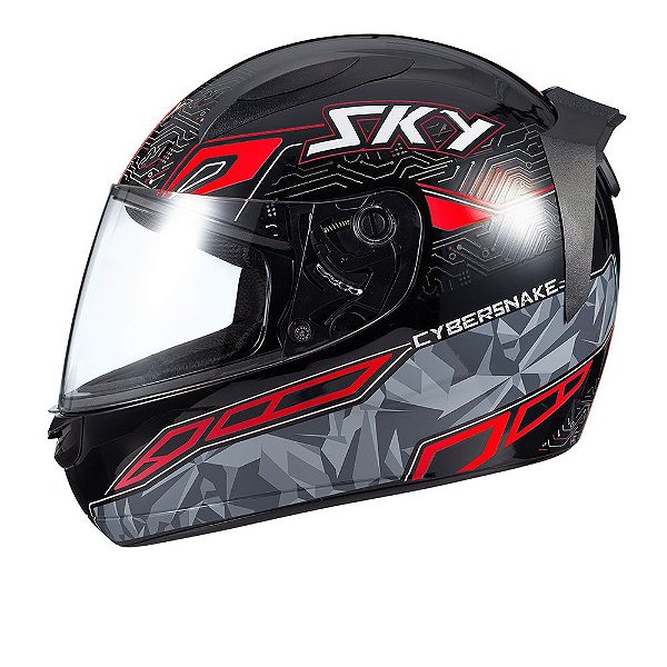 Capacete Sky Two Cyber Snake Preto Brilho Transf Vermelho 62