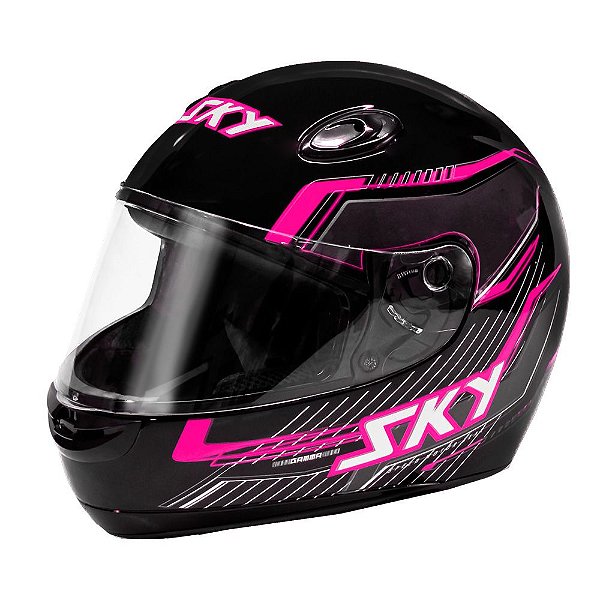 Capacete Sky Gamma Preto Brilho Transf Rosa 62