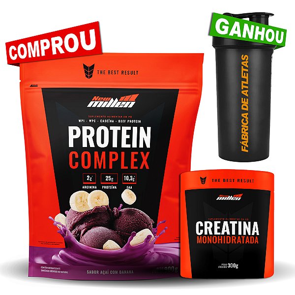 Kit  - Protein Complex 900g  + Creatina 300g Pura New Millen (Brinde Coqueteleira)