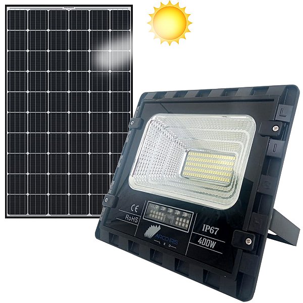 Refletor Solar 400w  Led Com Placa Luz Branco Frio Ip67 - 81373