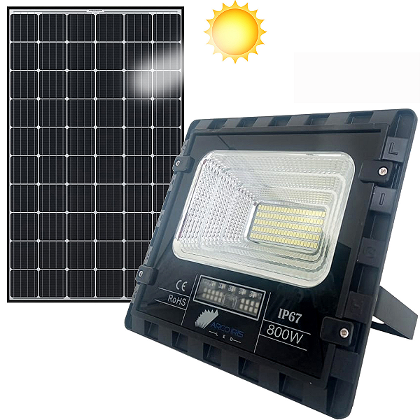 Refletor Solar 800w Led Branco Frio Ip67 Com Placa Solar - 82416