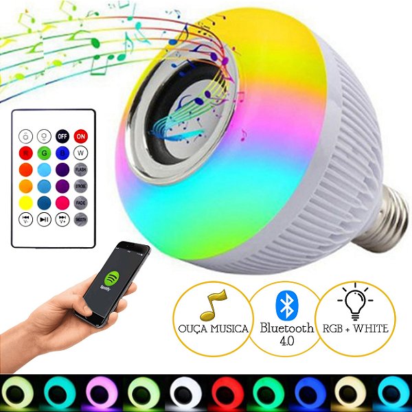 Lâmpada Bluetooth Com Led Rgb Música 12w + Controle Remoto