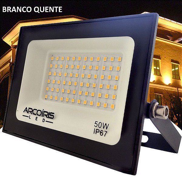 Refletor Led 50w Branco Quente Luz Amarela Ip67 - 82403