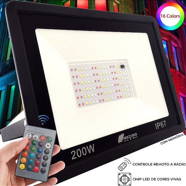 Refletor de Led 200w Rgb Colorido Ip67 C/ Controle Festas Decoração - ARCO  ÍRIS LED