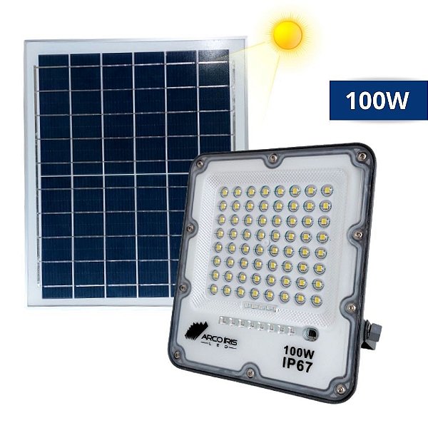 Refletor Led Solar 100w Holofote Com Placa Ip67 Acendimento Automático - 82953