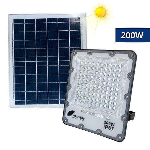 Refletor Holofote 200w  Solar Led Com Placa Ip67 Acendimento Automático - 82954