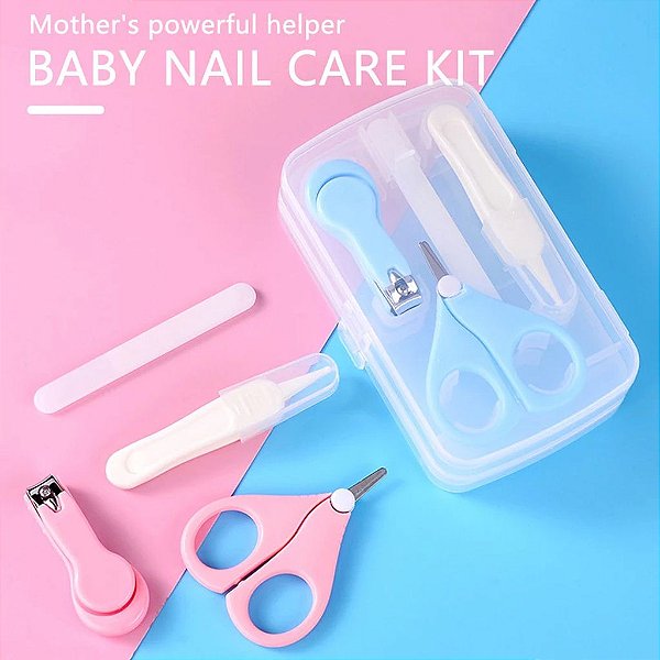 Kit Unha Baby com 4 pecas Tesourinha e Cortador de Unha Azul