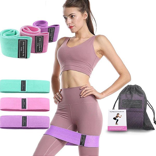 Kit 3 Faixas Elásticas Hip Band Para Treino Exercício em Academia Casa - 82354