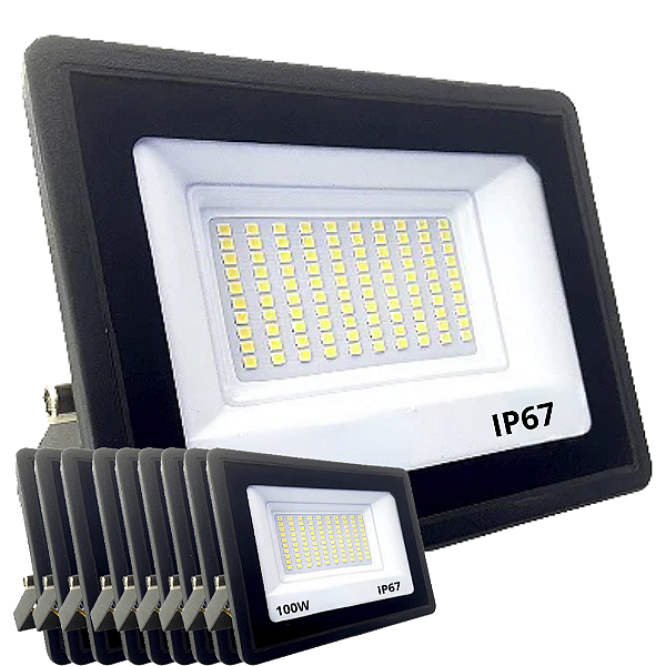 Kit 10 Refletor Led 100w Mini Floodlight Ip67 Branco Frio - 82145