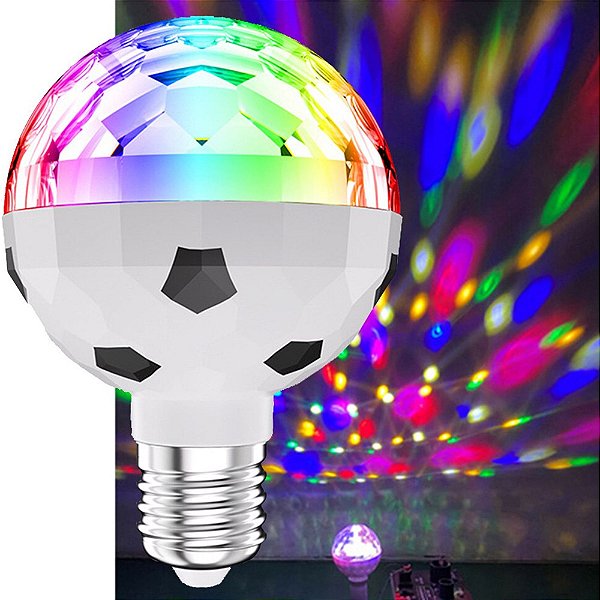 Lâmpada LED 6w Bulbo Bolinha de Futebol Giratória Colorida RGB