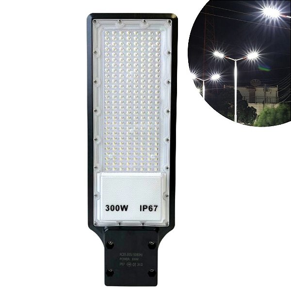 Kit 10 luminária Pública 300w Led Smd Retangular Ip67 Branco Frio - 84302