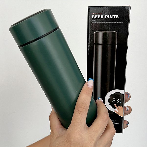 Garrafa Térmica 500ml Com Termômetro Verde Escuro - 82864