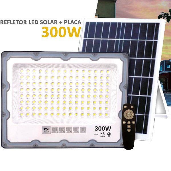 Refletor Led 300W Solar Ip66 C/ Placa e Fotocélula - 82836