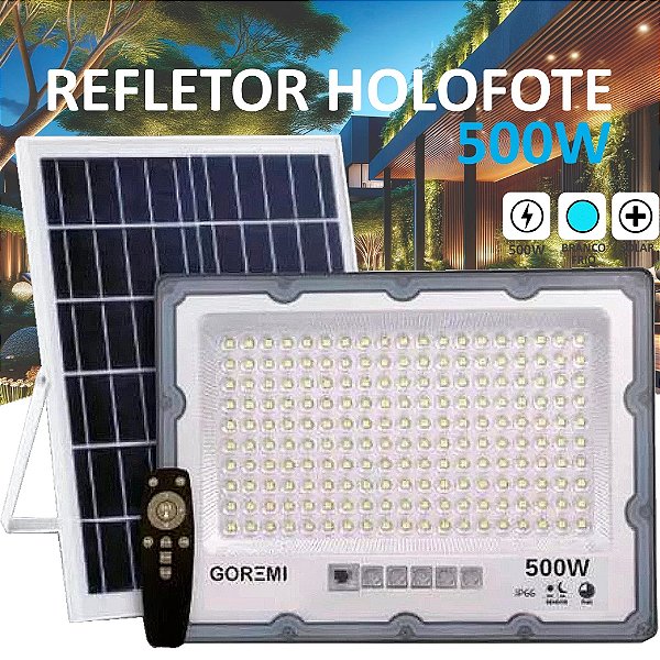 Refletor 500W Led  Solar Ip66 C/ Placa e Fotocélula- 82837
