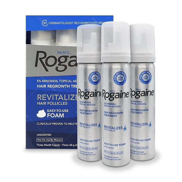 Rogaine Minoxidil 5% Espuma - 3 meses tratamento 180 g