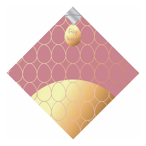 Saco Para Ovo de Páscoa Pratik Metalizado Feliz Páscoa Rose Ouro 35X35CM | 25 Unidades