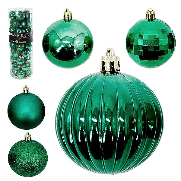 kit 45 Bolas de Natal Mista 4CM Verde Lisa-Fosca-Glitter-Globinho-Texturada