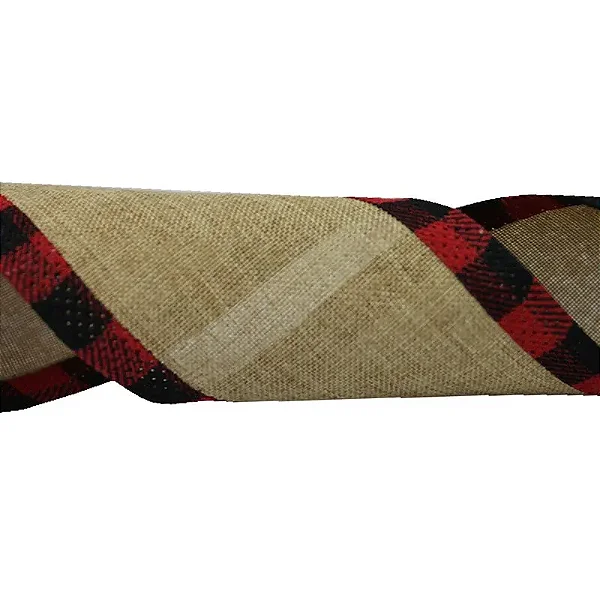 Fita de Natal Bege Xadrez Vermelho Preto 63mm 9,14M
