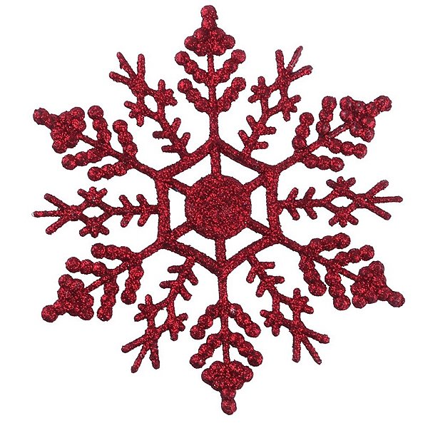 Pendente Floco de Neve Vermelho Glitter 10CM | 2 Unidades