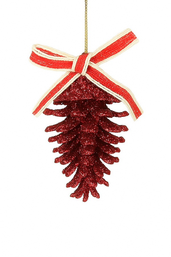 Pendente Pinha C/Glitter Vermelho 9CM x 8CM