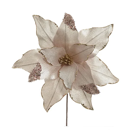 FLOR BICO PAPAGAIO AVELUDADO C/GLITTER CHAMPANHE 29CM