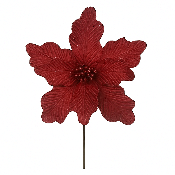 Flor Bico De Papagaio Aveludado Com Gltter Vermelho 30CM
