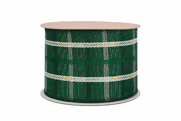 Fita Natalina Aramada 63MM X5M Verde Com Borda De Papagaio
