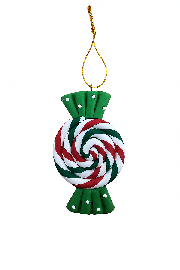 Enfeite Árvore Polimero Bala Verde 5,5CM x 9,5CM