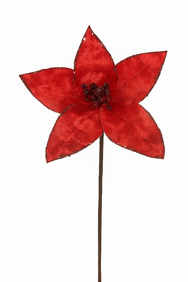 Flor Bico Papagaio Aveludado com Glitter Vermelho 23cm