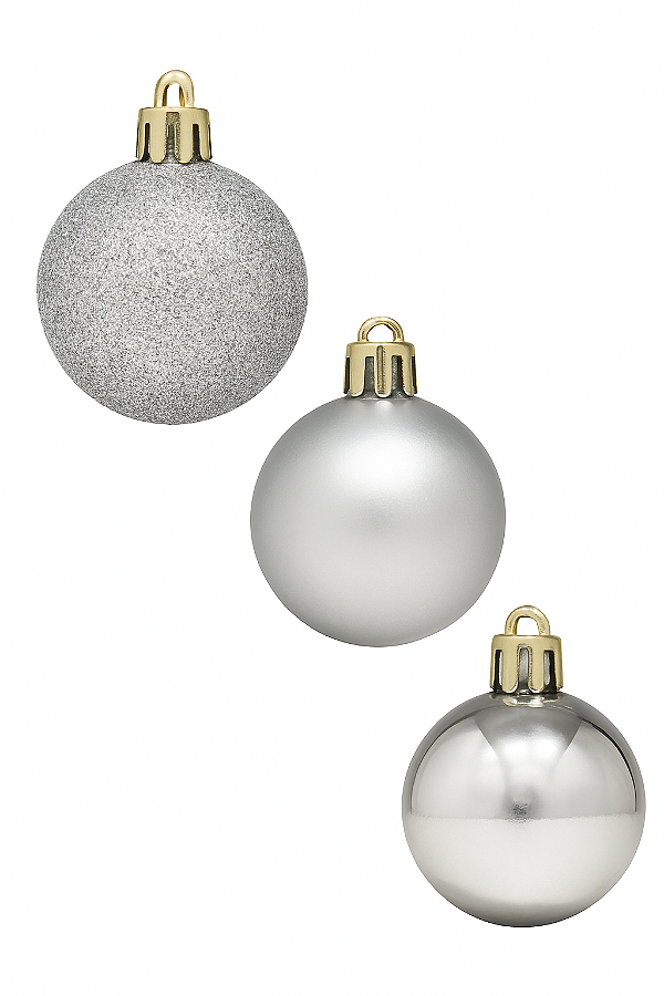 Bola de Natal Prata | Lisa, Fosca e Glitter 8CM | 6 Unidades