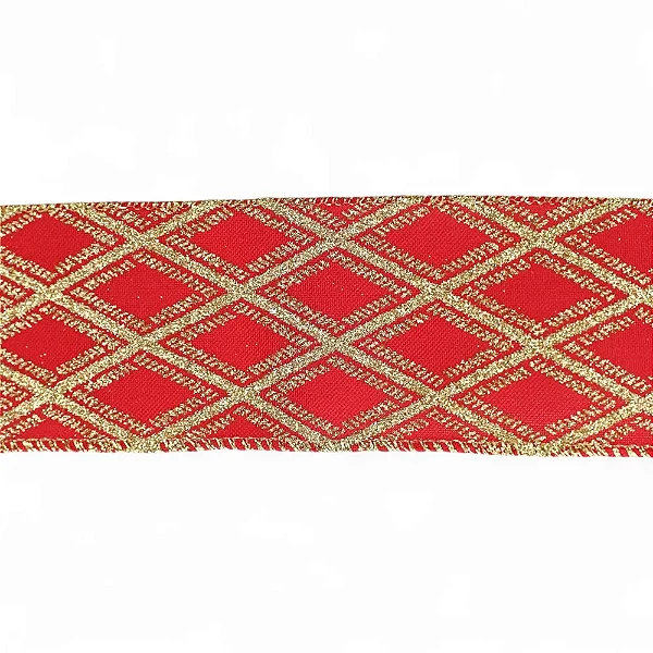 Fita Natalina Vermelha Losango 6,3CM x 4,57M