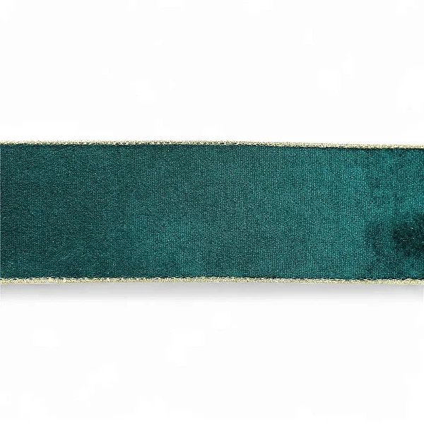 Fita Decorativa de Natal Veludo Preta Borda Em Ouro 3,8CM x 4,57M