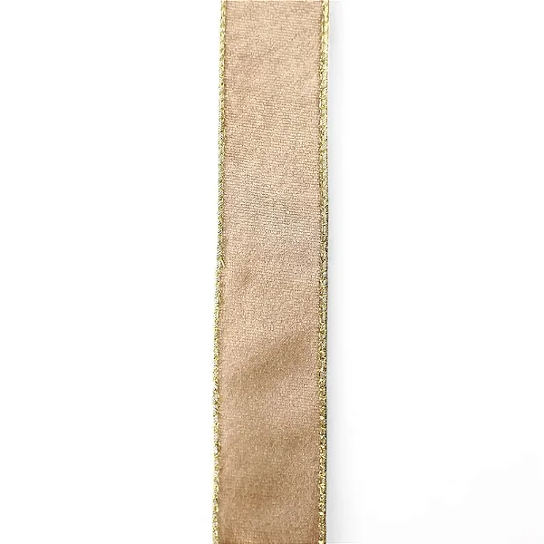 Fita Decorativa de Natal Veludo Ouro Borda Em Ouro 3,8CM x 4,57M