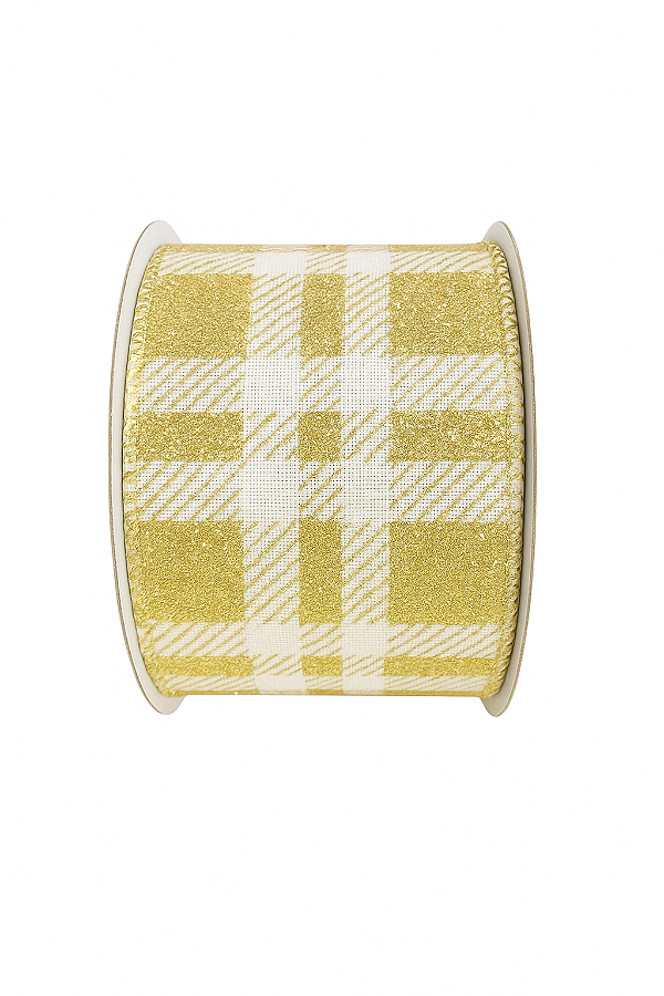 Fita Natalina Ouro/Branco Xadrex 6,3CM x 4,57M