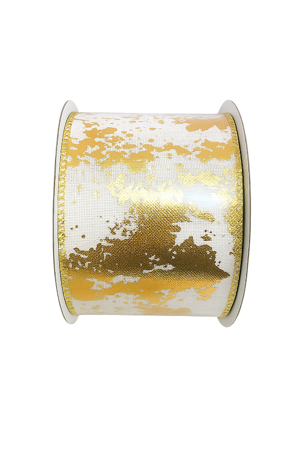 Fita Decorativa Natalina Ouro/Branco 6,3CM x 4,57M