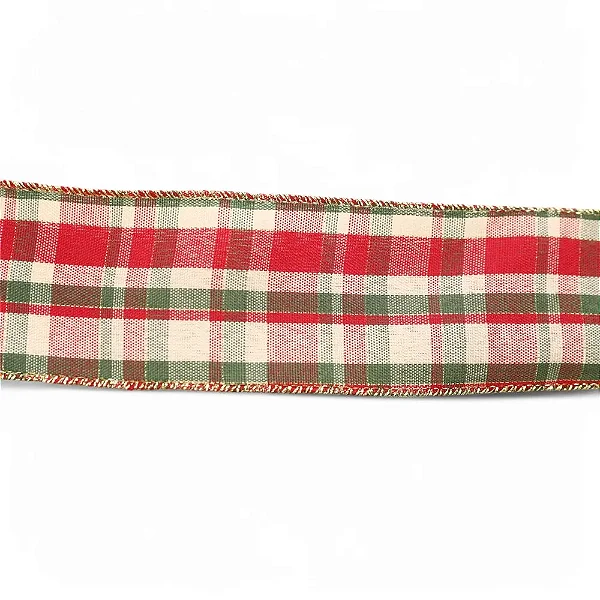 Fita Decorativa de Natal Xadrez Vermelho e Verde 3,8CM x 4,57M