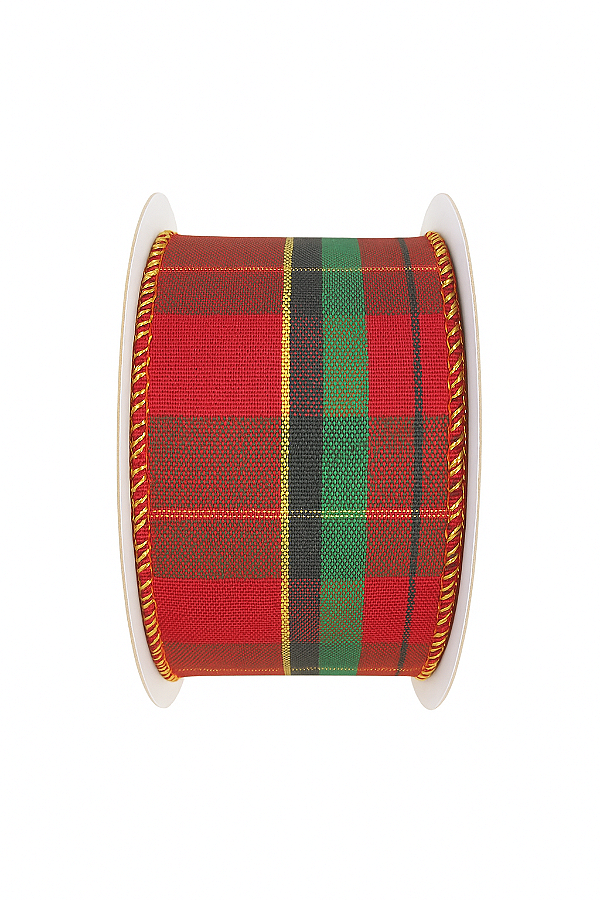 Fita Decorativa de Natal Xadrez Vermelho/Preto/Dourado 3,8CM x 4,57M