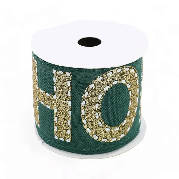 Fita Decorativa Aramada - Hohoho Verde e Ouro - 6,3cm x 9,14m