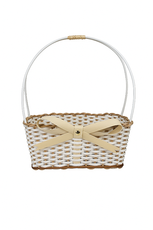 Cesta Para Presente Branca/Champagne Com Laço 23.0x23.0 x10.5 cm