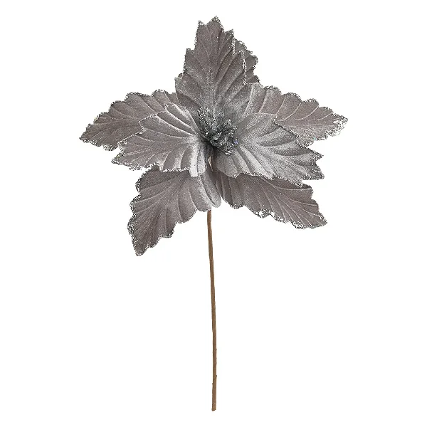 Flor Poinsetia Glitter Prata 30CM