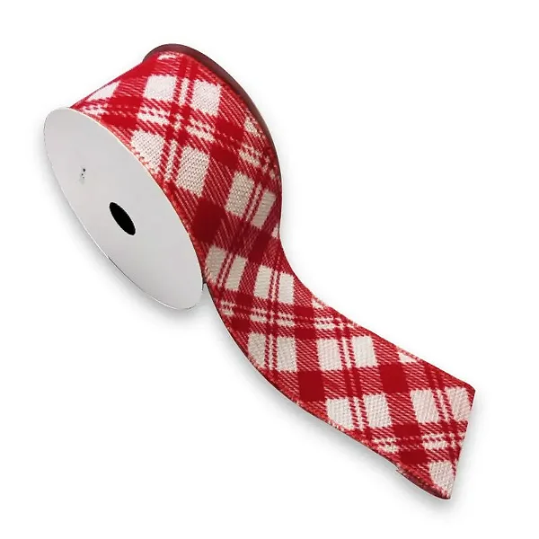 Fita de Natal 63mm Xadrez Vermelho e Branco 9,14mts