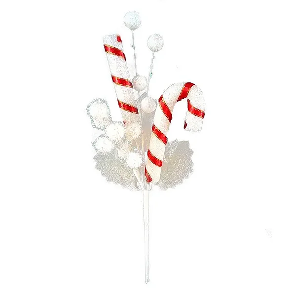 Pick Natalino Candy Vermelho e Branco 29CM