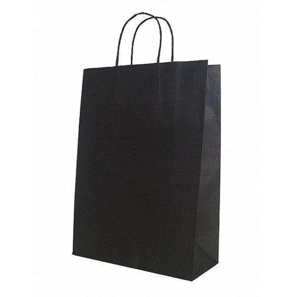 Sacola de Papel Kraft Preta 23,5 x 10 x 31,5 CM - Pacote C/ 10 Unidades