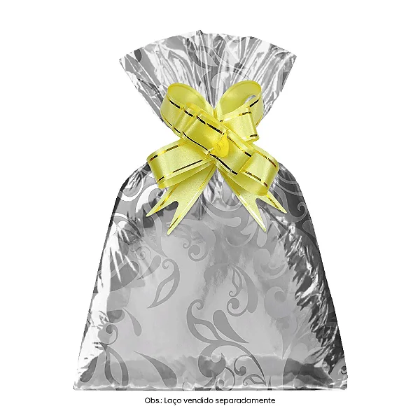 Saco para Presente 25x36CM Ornamental Prata - 50 Unidades