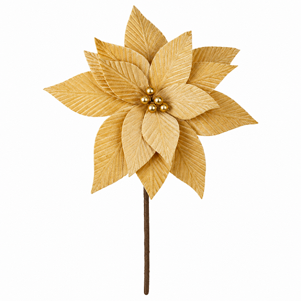Poinsétia Natalina de Veludo Dourada – 35 cm | Modelo X15