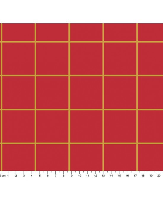Tricoline Grid Gold Natal - Vermelho