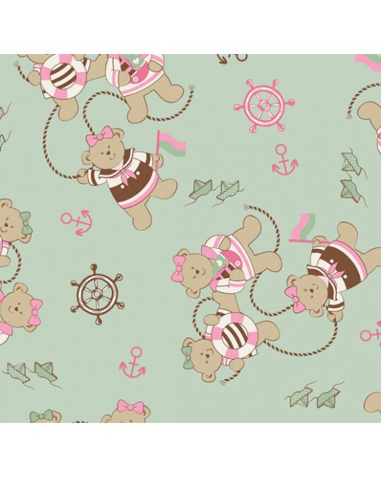 TC052 Tricoline Ursinho Elo (Verde com Rosa)